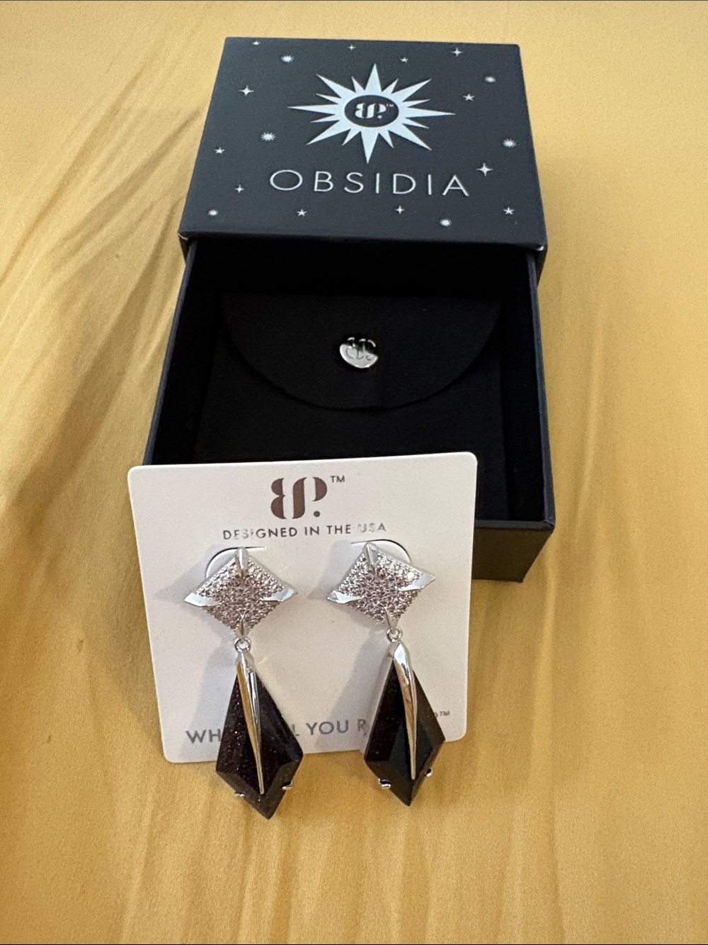 Obsidia Silver and Black Geometric Drop Earrings by Obsidia